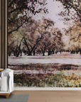 Papier peint campagne - verger aux fleurs blanches