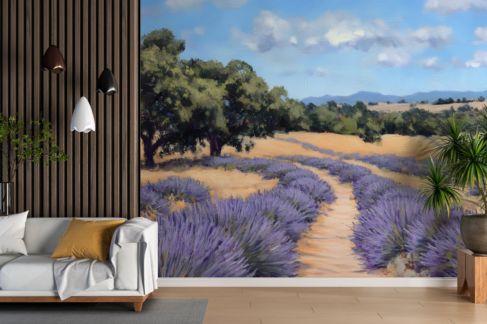 Papier peint campagne - sentier des lavandes