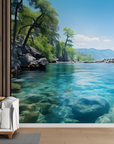 Papier peint cascades - piscine naturelle azur