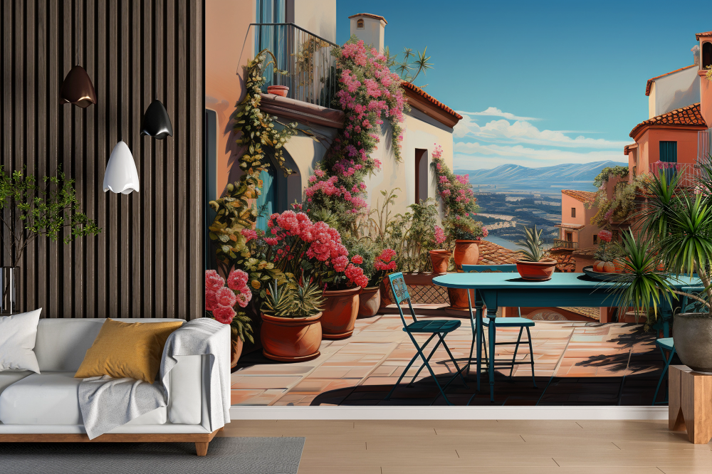 Papier peint campagne - terrasse sur la mer
