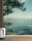 Papier peint campagne - rivage aux arbres côtiers