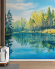 Papier peint forêt - rivière bleue des bois