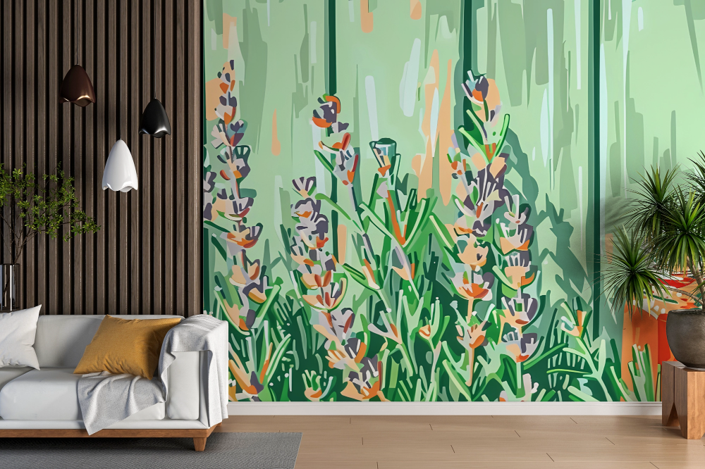 Papier peint fleuri - jardin de delphiniums