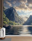 Papier peint campagne - montagnes et lac miroir