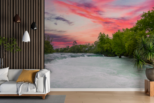 Papier peint cascades - rivière au coucher du soleil