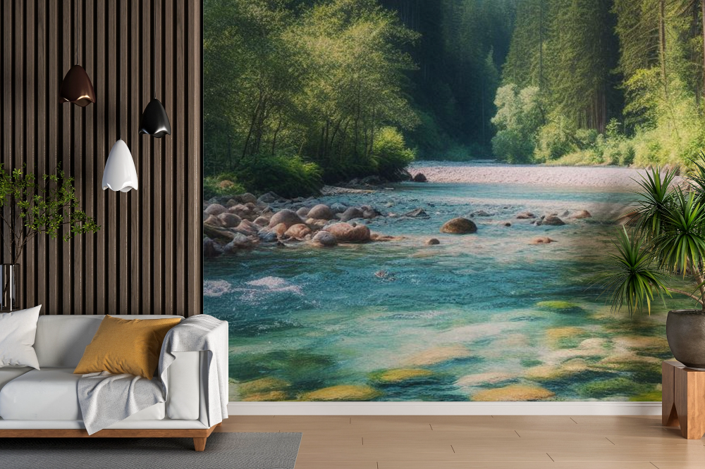 Papier peint cascades - ruisseau de forêt verdoyante