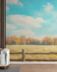 Papier peint campagne - barrière de bois en automne