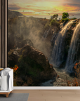Papier peint cascades - grande chute brumeuse d'automne