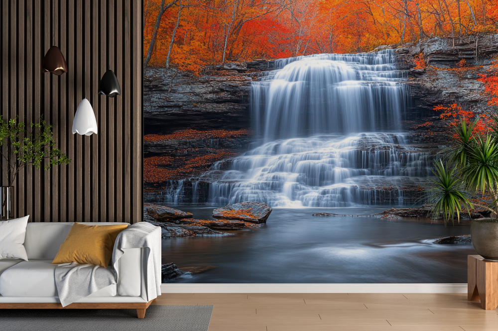 Papier peint cascades - torrent des roches rouges