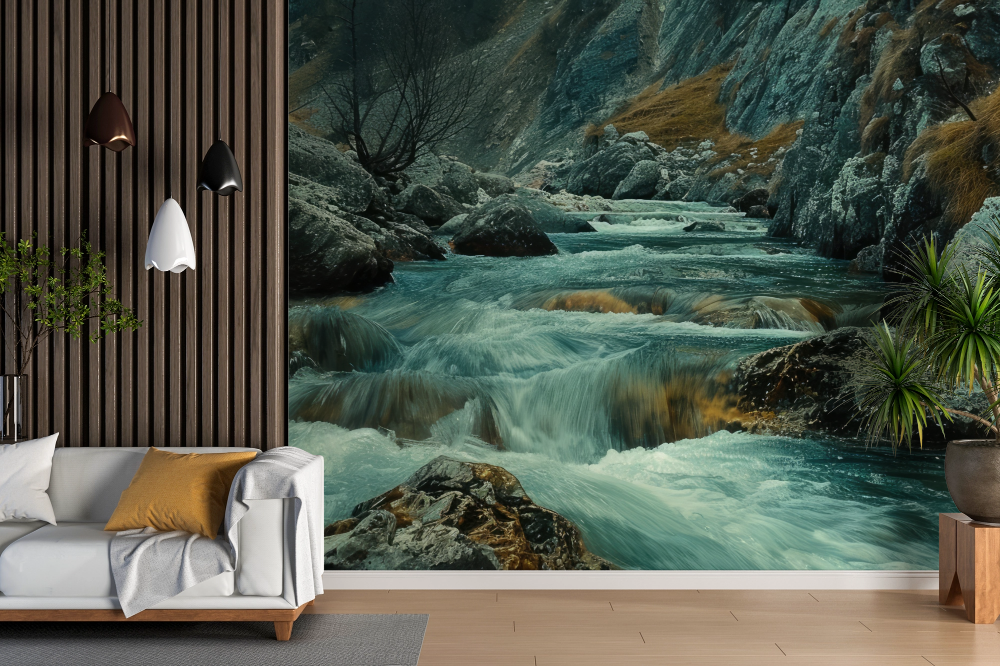 Papier peint cascades - rivière rapide des montagnes