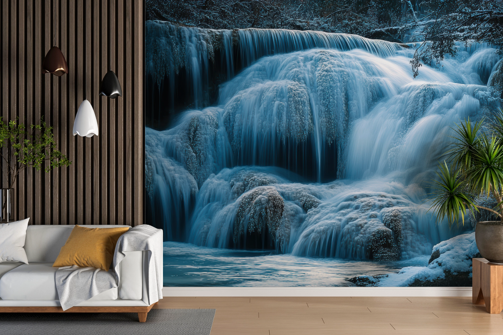 Papier peint cascades - chutes glacées secrètes