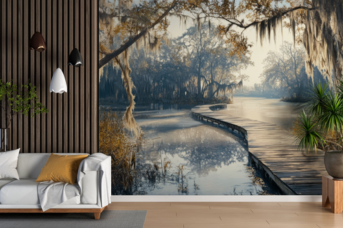 Forest wallpaper - mystical bayou with mossy trees