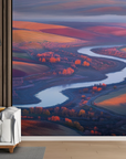 Papier peint campagne - fleuve serpentant dans les collines