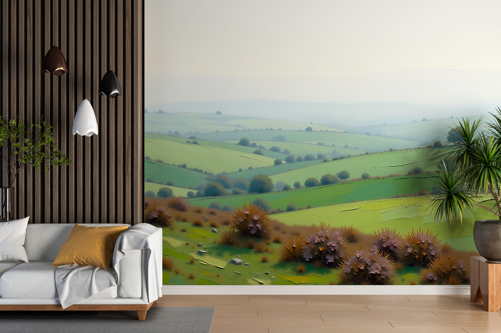 Papier peint campagne - douces collines vertes