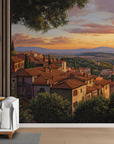 Papier peint campagne - village toscan au crépuscule