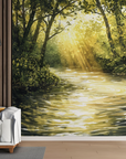 Papier peint cascades - torrent illuminé sous bois