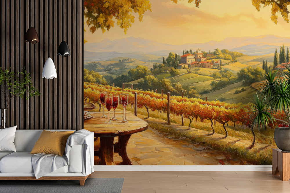 Papier peint campagne - vignoble sous le soleil