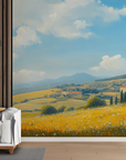 Papier peint campagne - horizon d'oliviers et herbes folles