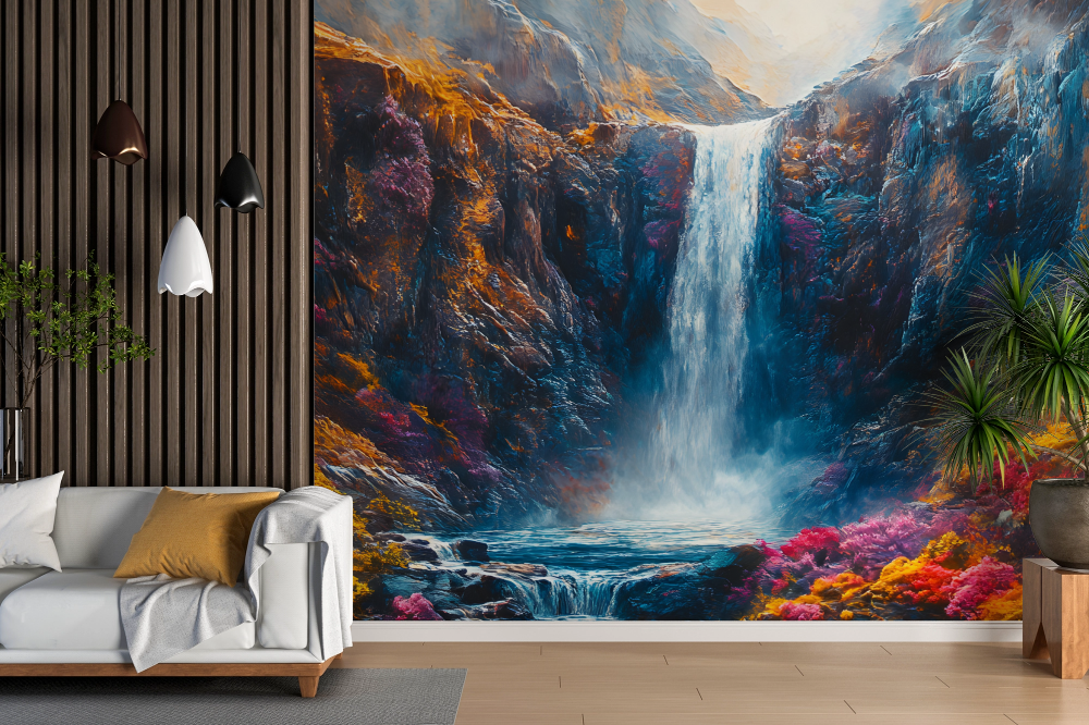 Papier peint cascades - cirque d'eau multicolore