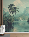 Papier peint tropical - lagune aux palmiers sauvages