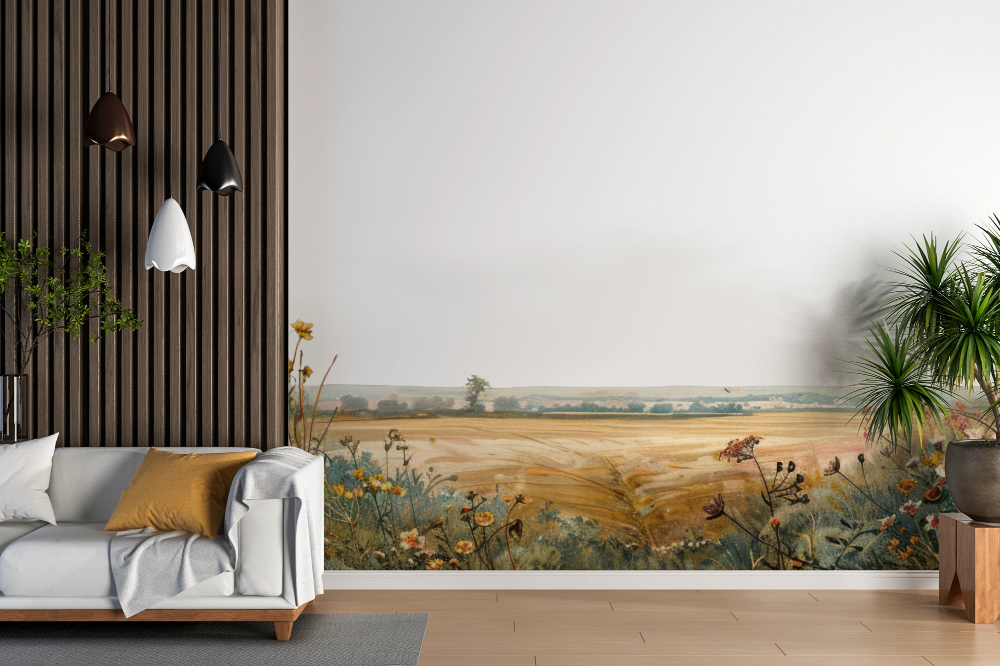 Papier peint fleuri - prairie sauvage sous le ciel