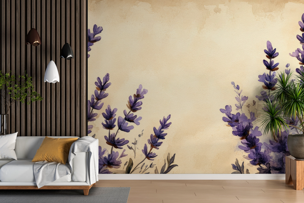 Papier peint fleuri - brins de lavande vintage