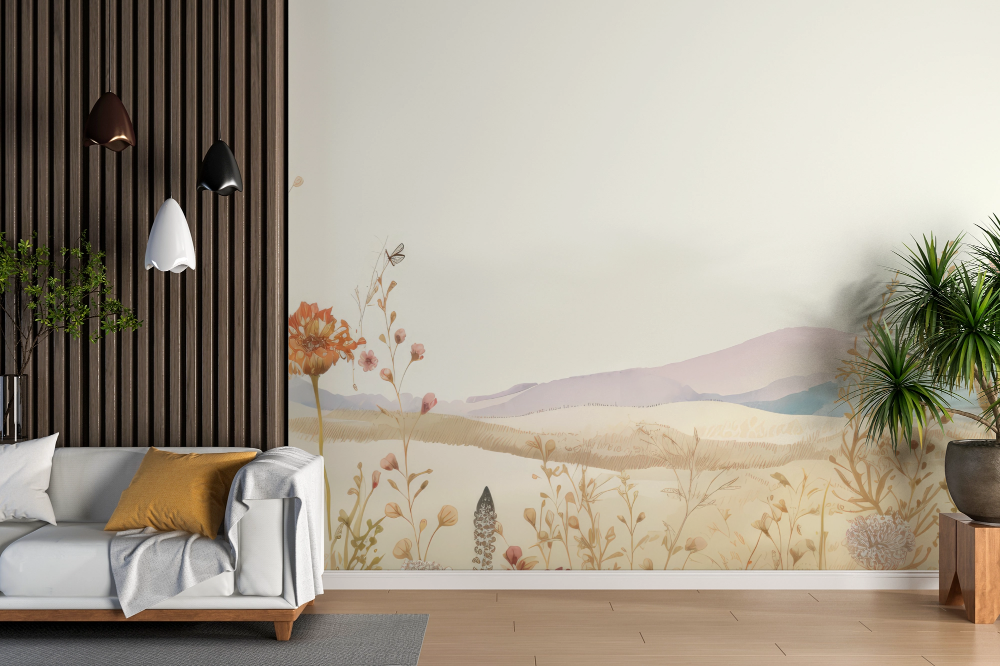 Papier peint fleuri - aquarelle de fleurs sauvages pastels