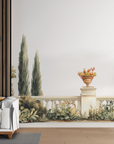 Papier peint campagne - balustrade et cyprès méditerranéens