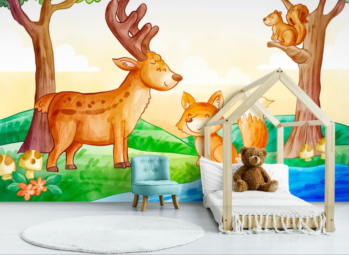 Papier peint enfant - Animaux de la forêt joyeux