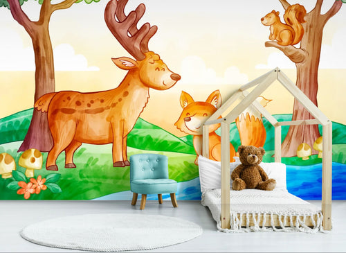 Carta da parati per bambini - Animali del bosco allegri