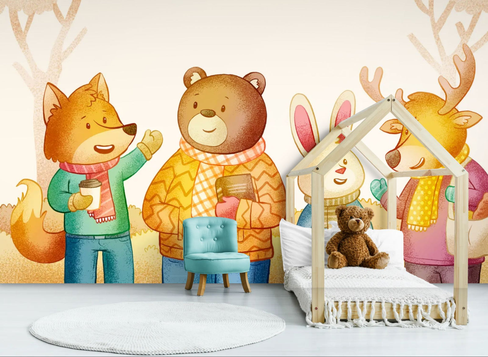 Children's wallpaper – Illustrated forest animals