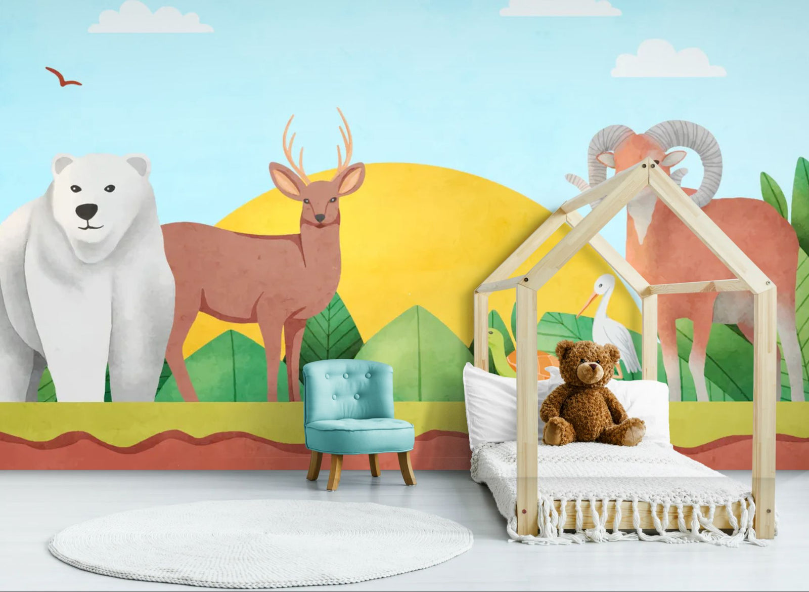 Papier peint animaux – Faune illustrée pour enfant