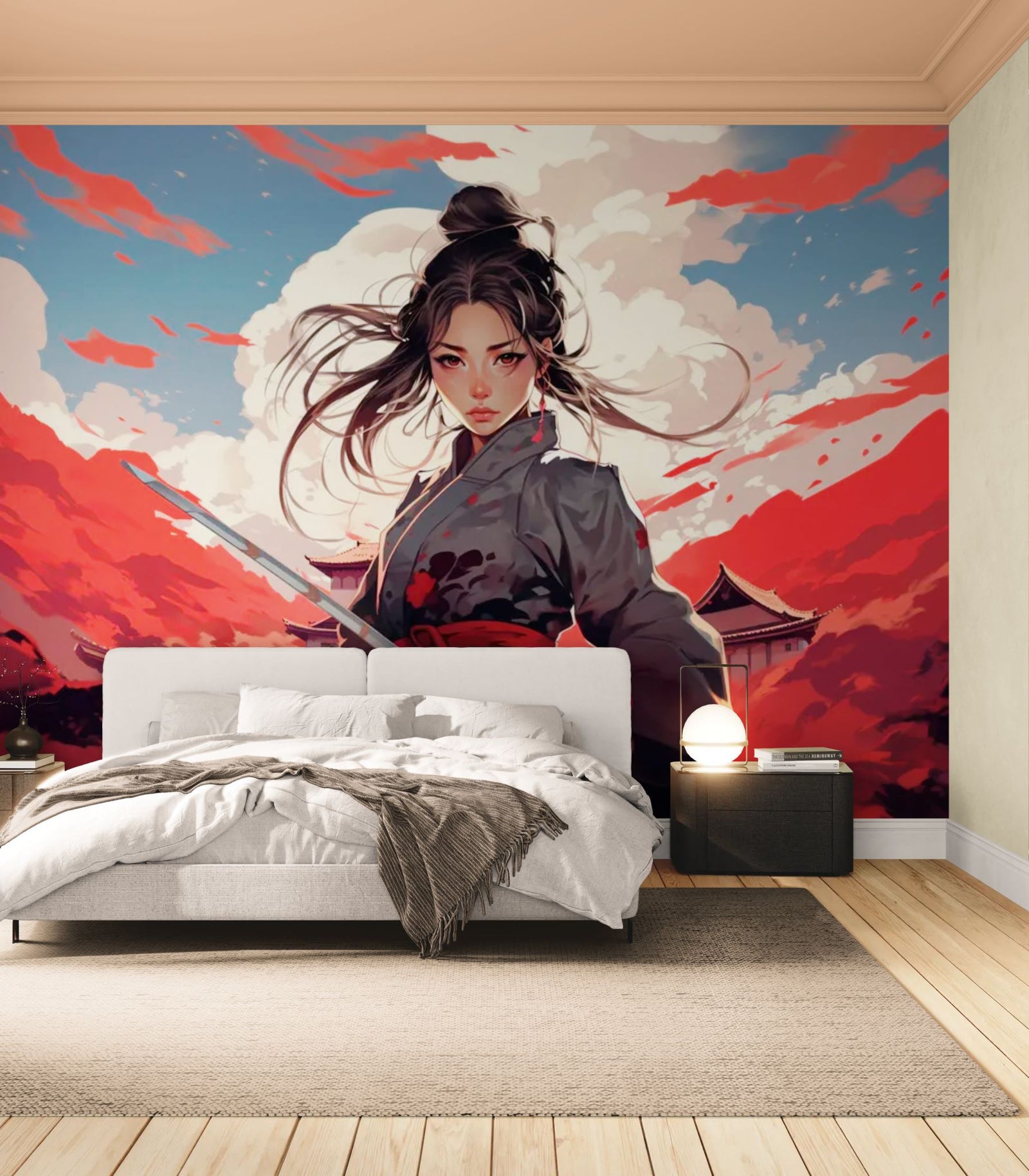 papier peint japonais - samouraï écarlate