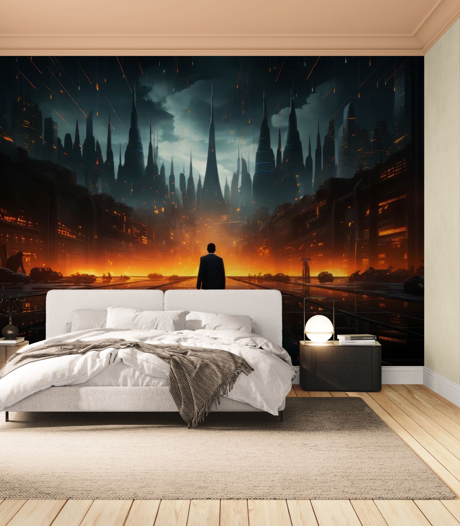 papier peint futuriste - cité incendiaire