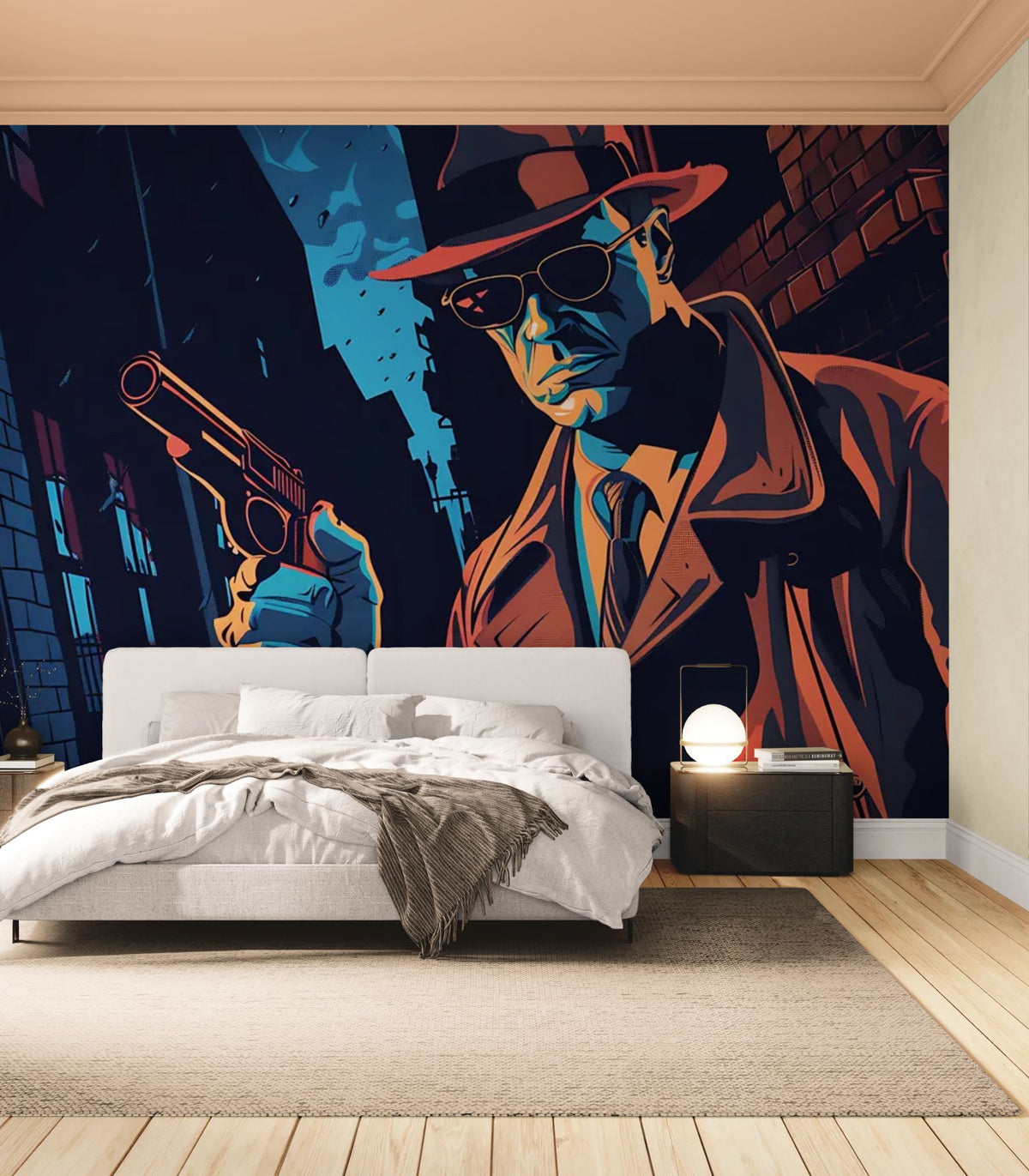 Behang met illustratie - Detective