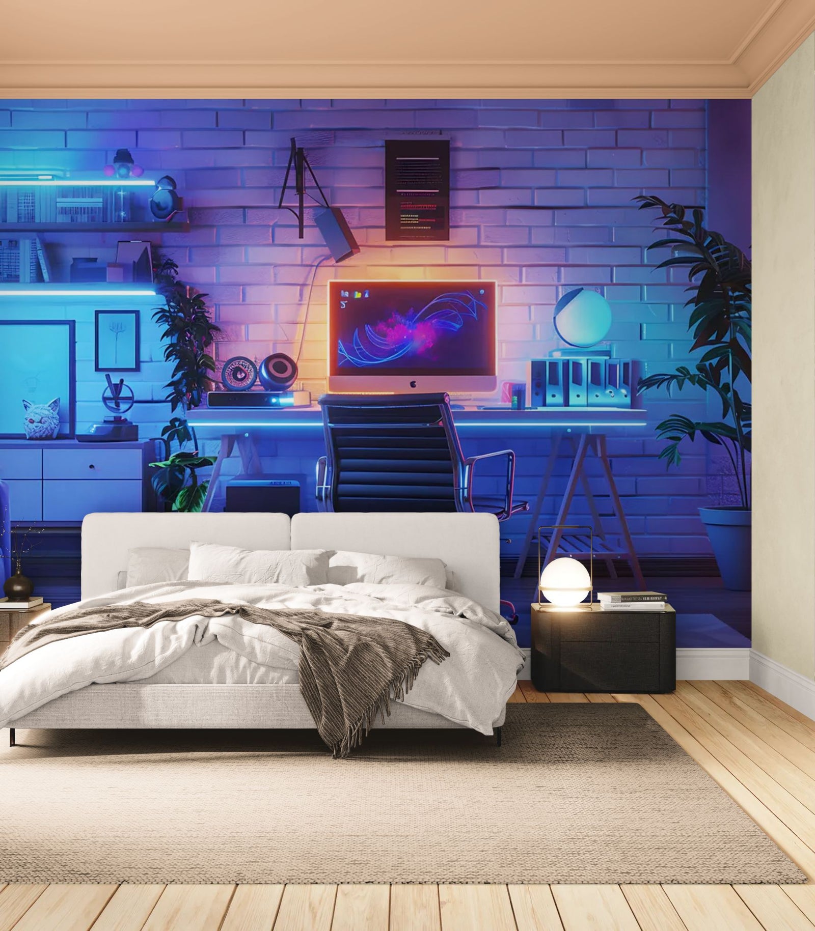 Papier Peint Gaming - Bureau RGB Futuriste