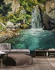 Illustrated wallpaper – peaceful waterfall in a verdant heart