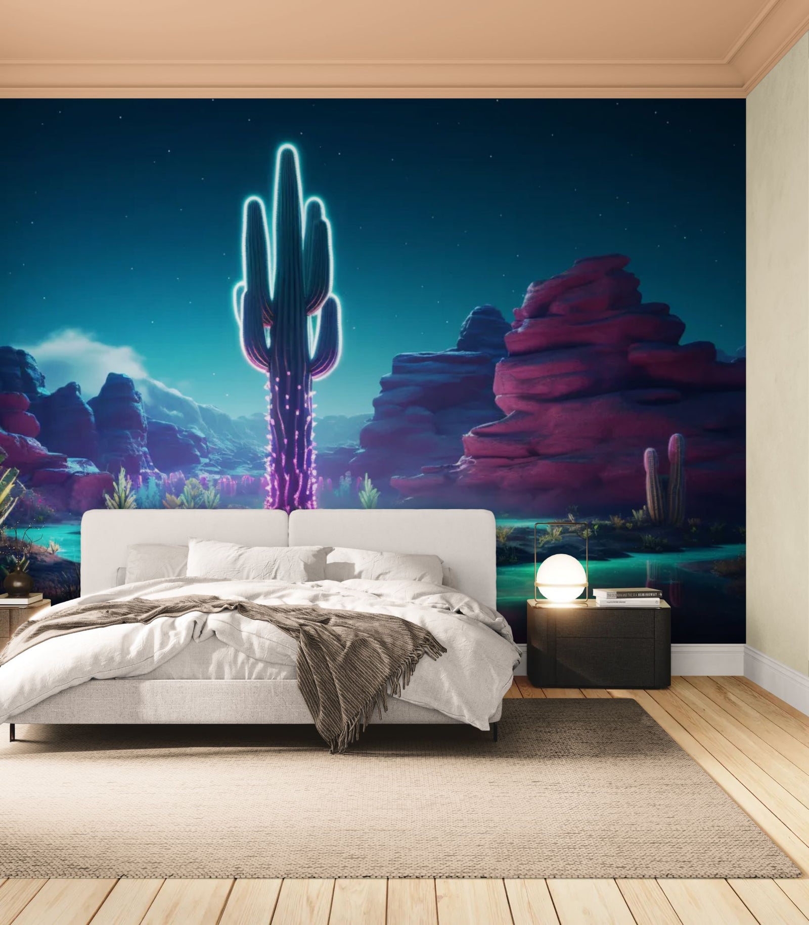 papier peint paysage - cactus néon