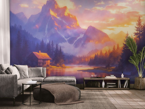 Papier peint Paysage – lac de montagne au coucher du soleil