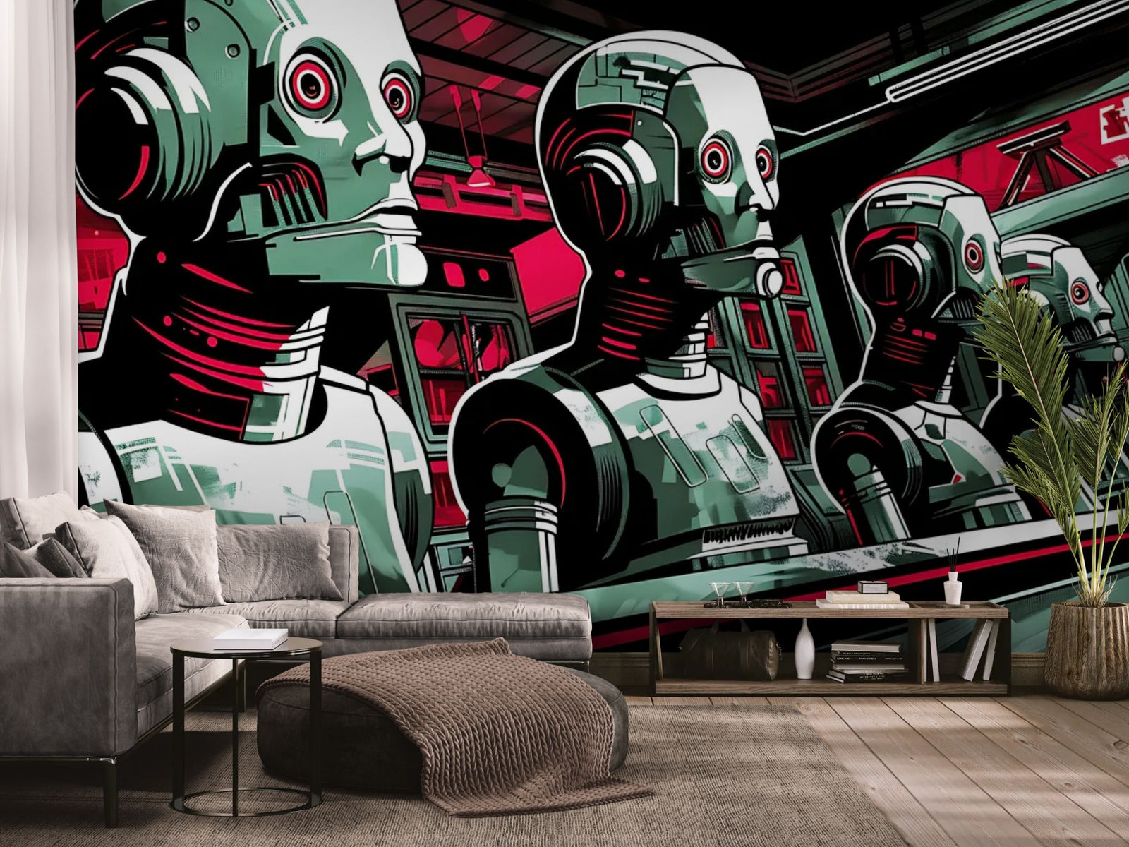 Science fiction wallpaper – industrial robots in a row
