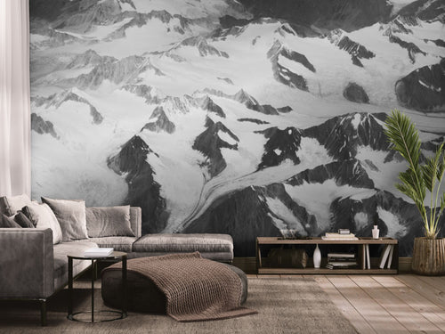 Papier peint Noir et Blanc – glaciers et montagnes enneigées