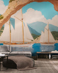 Landscape wallpaper – sailboats under a rocky arch