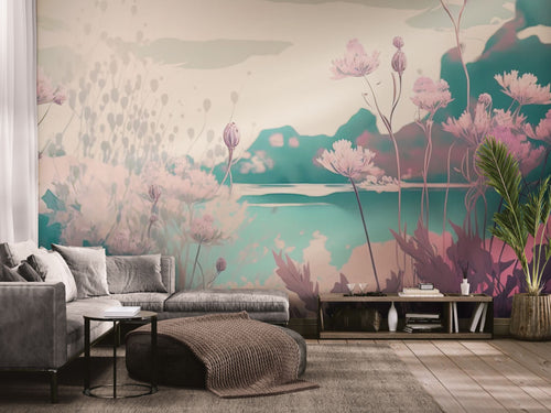 Papier peint Artistique – fleurs sauvages au bord du lac