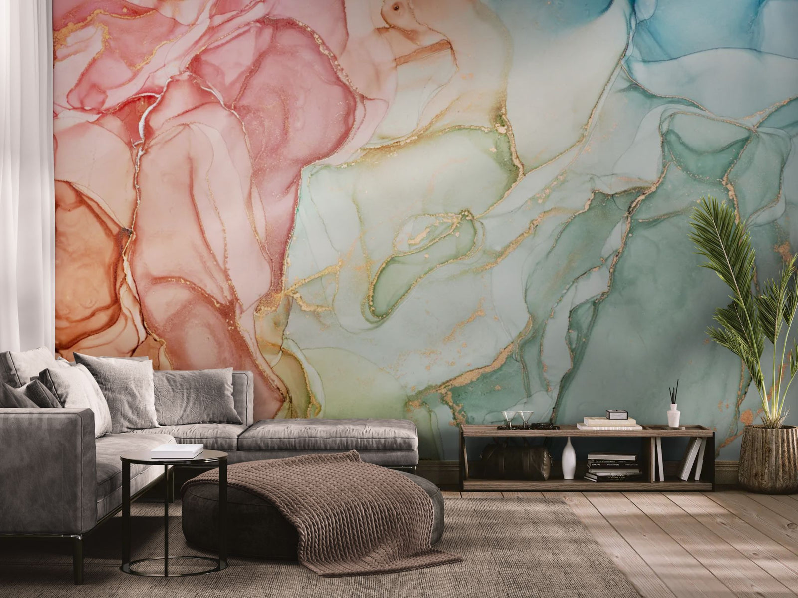 Abstract wallpaper – pastel inks with gold lines