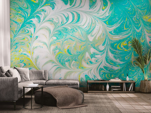 Papier peint Abstrait – cercles blancs sur fond turquoise