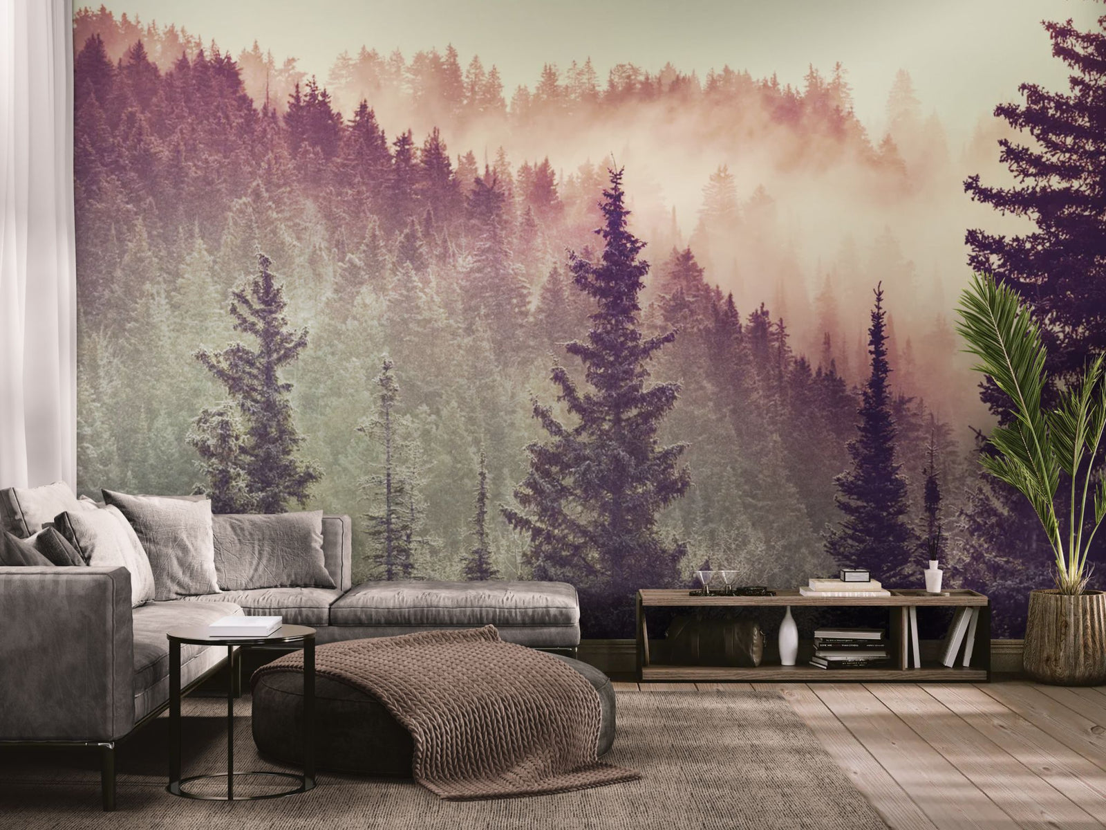 Nature wallpaper – misty forest with soft lighting