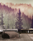 Nature wallpaper – misty forest with soft lighting