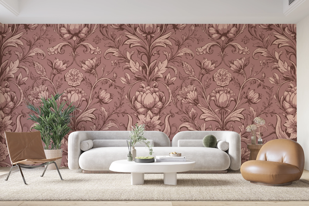 Papier peint rétro - arabesques et motifs d'antan marron