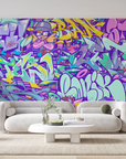 Papier peint graffiti - lettrages graphiques violets