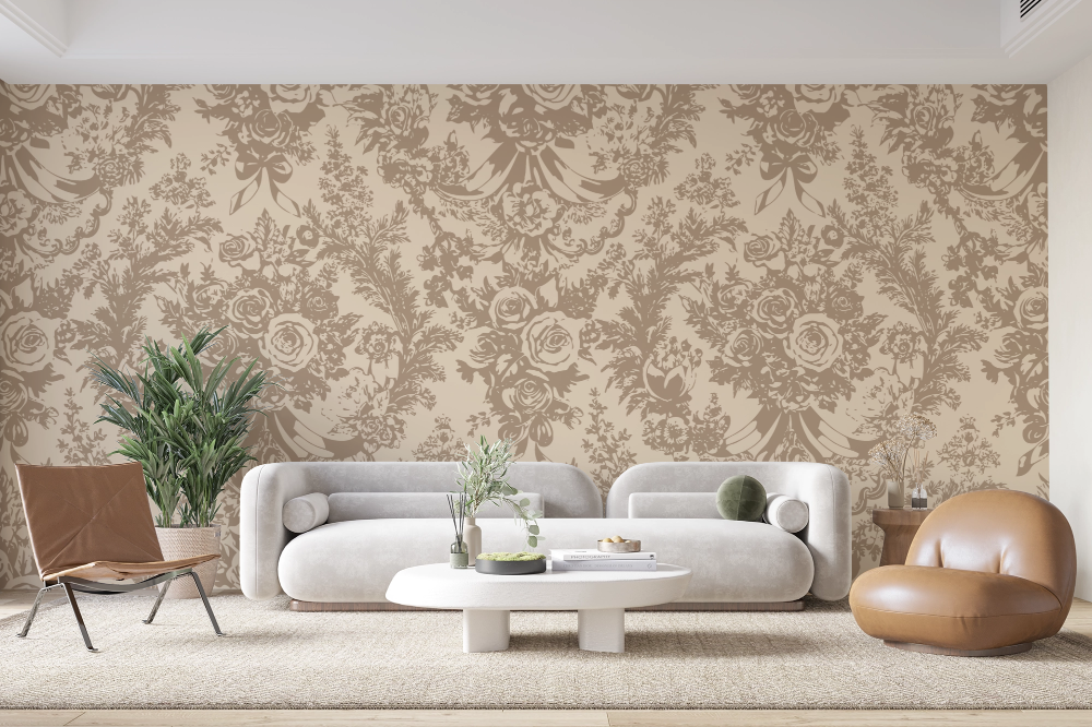 Papier peint rétro - damas classique beige doré